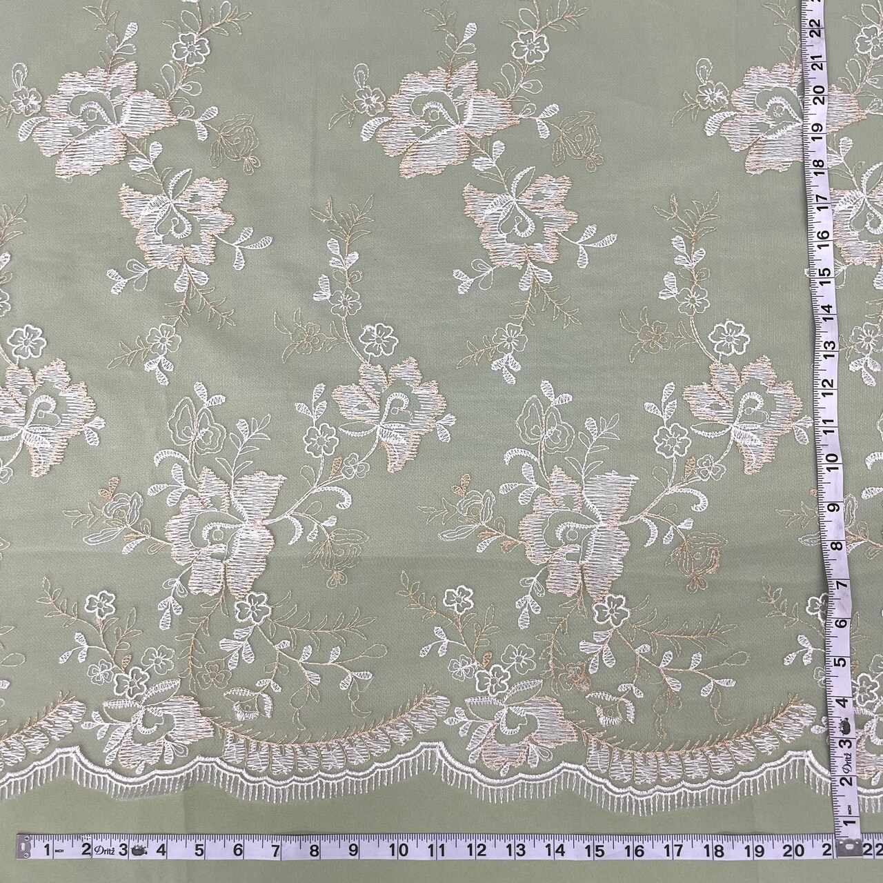 1 Yard Embroidered Lace Fabric on Polyester Net Mesh Ivory Silver for Bridal and Evening Gowns – 51"